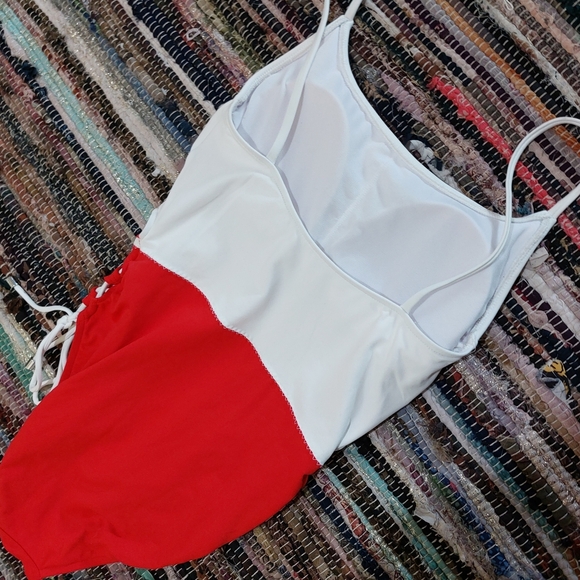 Polo Ralph Lauren Red & White Colorblock One Piece Swimsuit Bathing Suit - Picture 7 of 11